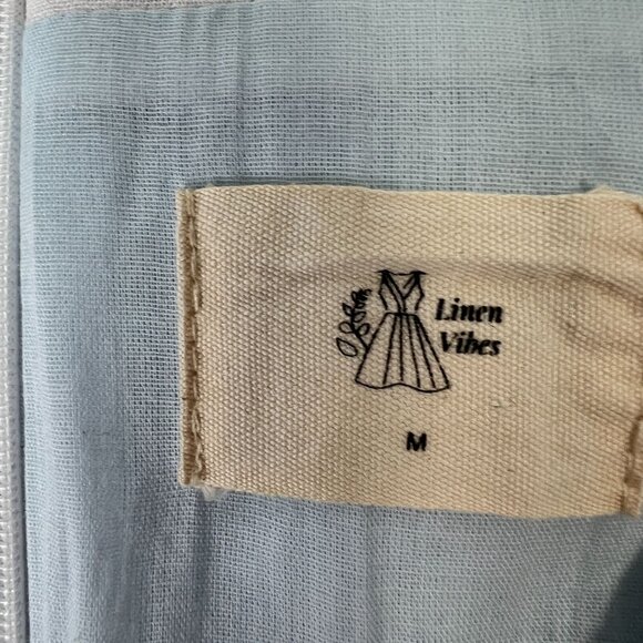 Linen Vibes Midi Linen Dress Long Sleeves Belted French Vintage Sky Blue Med - Picture 3 of 11